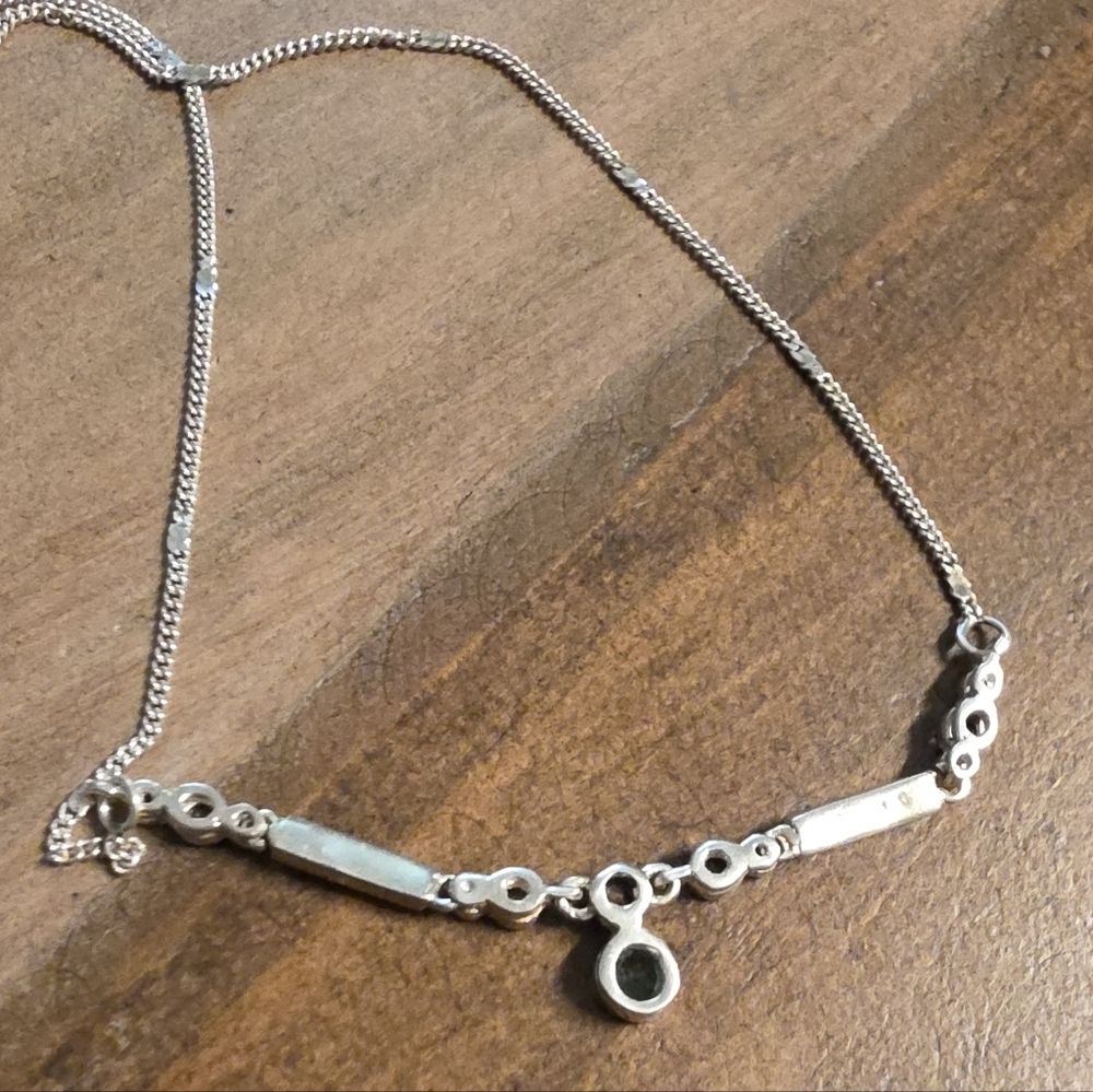 VINTAGE ANTIQUE STERLING 925 SKY BLUE TOPAZ AND MARCASITE NECKLACE 16 IN - Picture 4 of 5